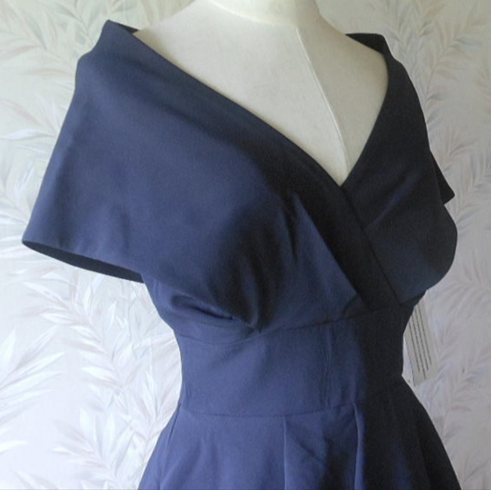 Aidan Mattox Shawl Neckline Peplum Navy Long Formal Dress Size 4 NWT MSRP $395 - Picture 7 of 14